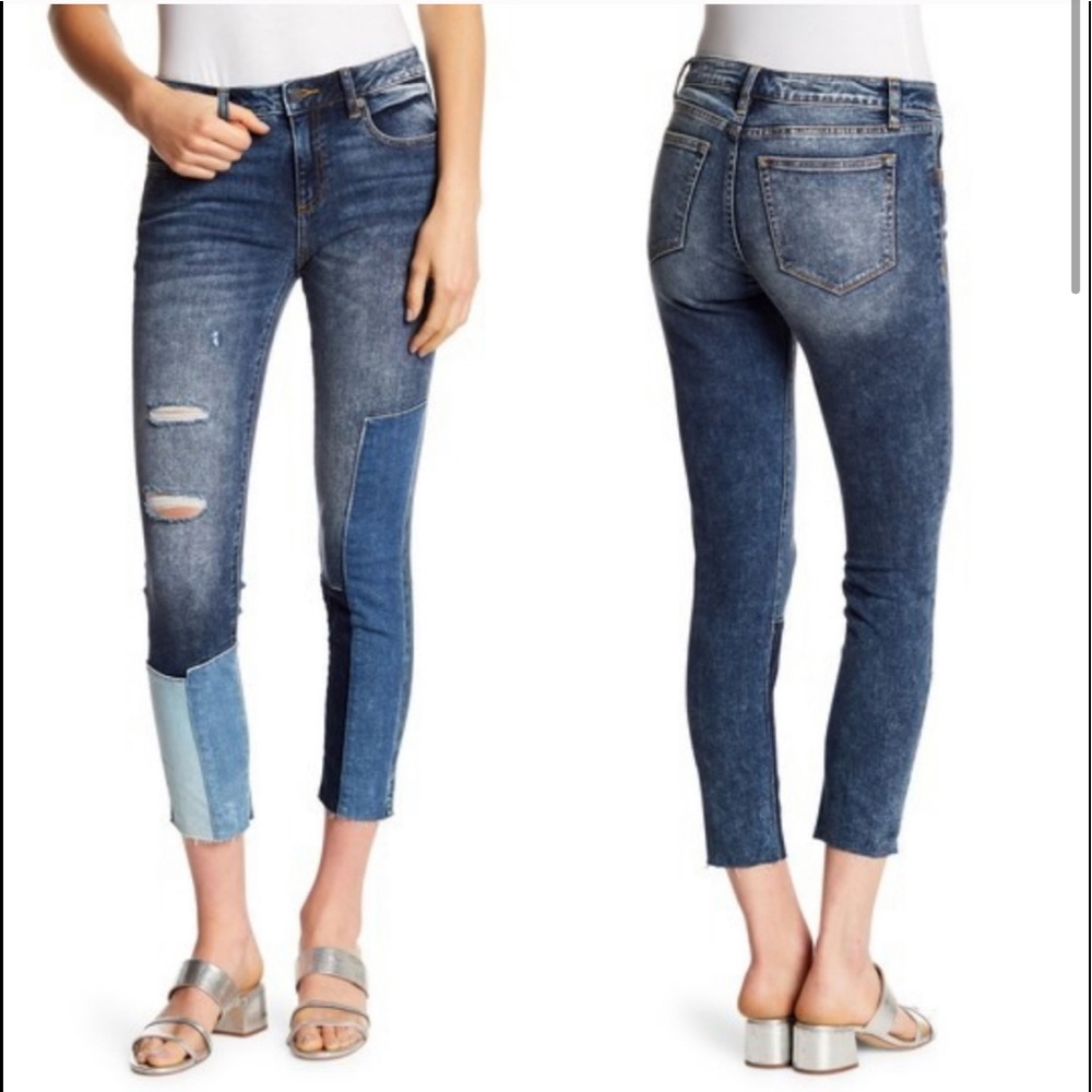 Miss Me Patchwork Ankle Skinny Jeans